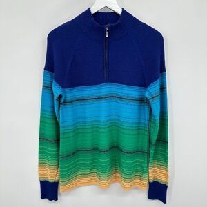 Boga Sweater Jumper Size XL Wool Blend Pullover 1/4 Zip Layering Top Blue Womens